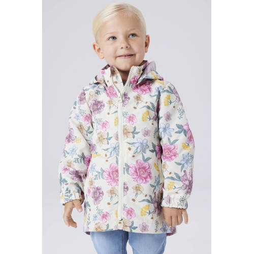 NAME IT MINI tussenjas ecru Meisjes Polyester Capuchon Bloemen - maat 110 afbeelding
