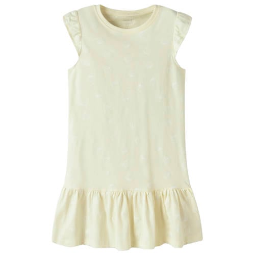 NAME IT KIDS A-lijn jurk geel Meisjes Katoen Ronde hals All over print - maat 134 afbeelding
