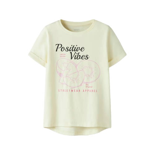 NAME IT KIDS T-shirt geel Meisjes Stretchkatoen Ronde hals Printopdruk - maat 122/128 afbeelding
