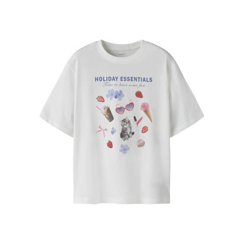NAME IT KIDS T-shirt wit Meisjes Katoen Ronde hals Printopdruk - maat 146/152 afbeelding