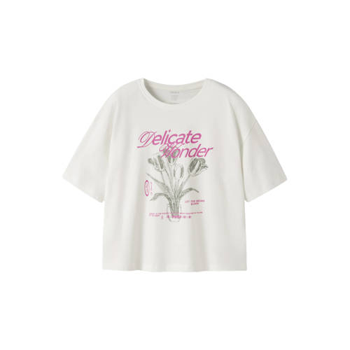 NAME IT KIDS T-shirt offwhite Ecru Meisjes Katoen Ronde hals Printopdruk - maat 134/140 afbeelding
