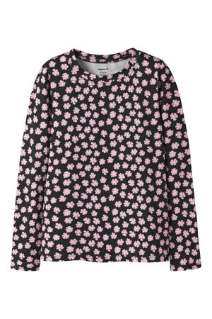 gebloemde longsleeve zwart