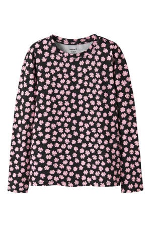 gebloemde longsleeve zwart