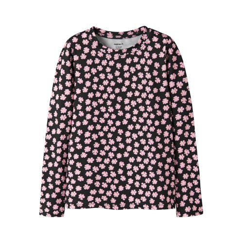 NAME IT KIDS gebloemde longsleeve zwart Meisjes Polyester Ronde hals Bloemen - maat 134/140 afbeelding