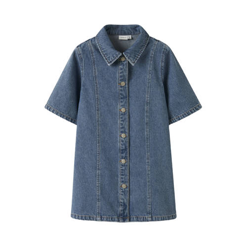 NAME IT KIDS denim blousejurk medium blue denim Blauw Effen