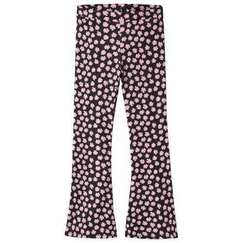 NAME IT KIDS flared gebloemde casual broek zwart Meisjes Polyester Bloemen - maat 146 afbeelding