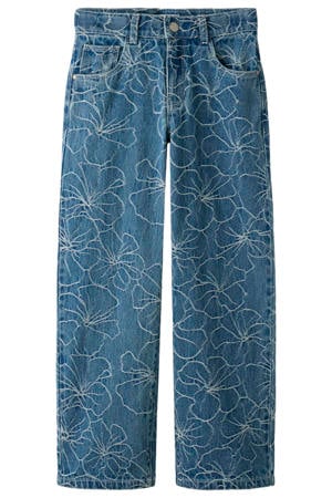 NKFROSE gebloemde wide leg jeans medium blue denim