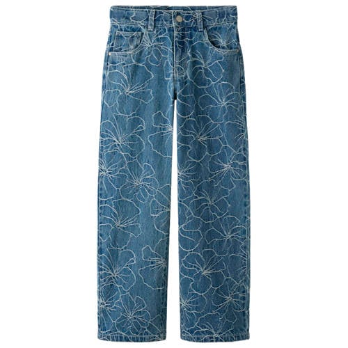 NAME IT KIDS NKFROSE gebloemde wide leg jeans medium blue denim Blauw Bloemen - maat 128 afbeelding