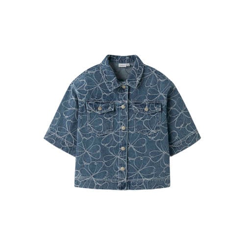 NAME IT KIDS denim gebloemde blouse medium blue denim Blauw Bloemen - maat 128 afbeelding