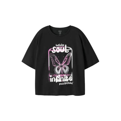 NAME IT KIDS T-shirt zwart Meisjes Katoen Ronde hals Printopdruk - maat 146/152 afbeelding