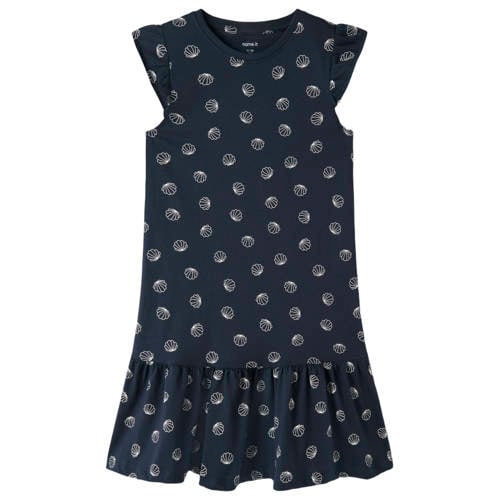 NAME IT KIDS A-lijn jurk donkerblauw Meisjes Katoen Ronde hals All over print - maat 152 afbeelding
