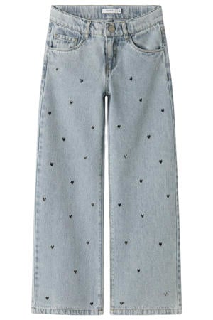 NKFROSE wide leg jeans met hartjes light blue denim