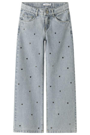 NKFROSE wide leg jeans met hartjes light blue denim