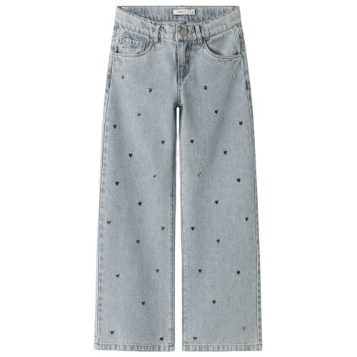 NAME IT KIDS NKFROSE wide leg jeans met hartjes light blue denim Blauw - maat 164 afbeelding