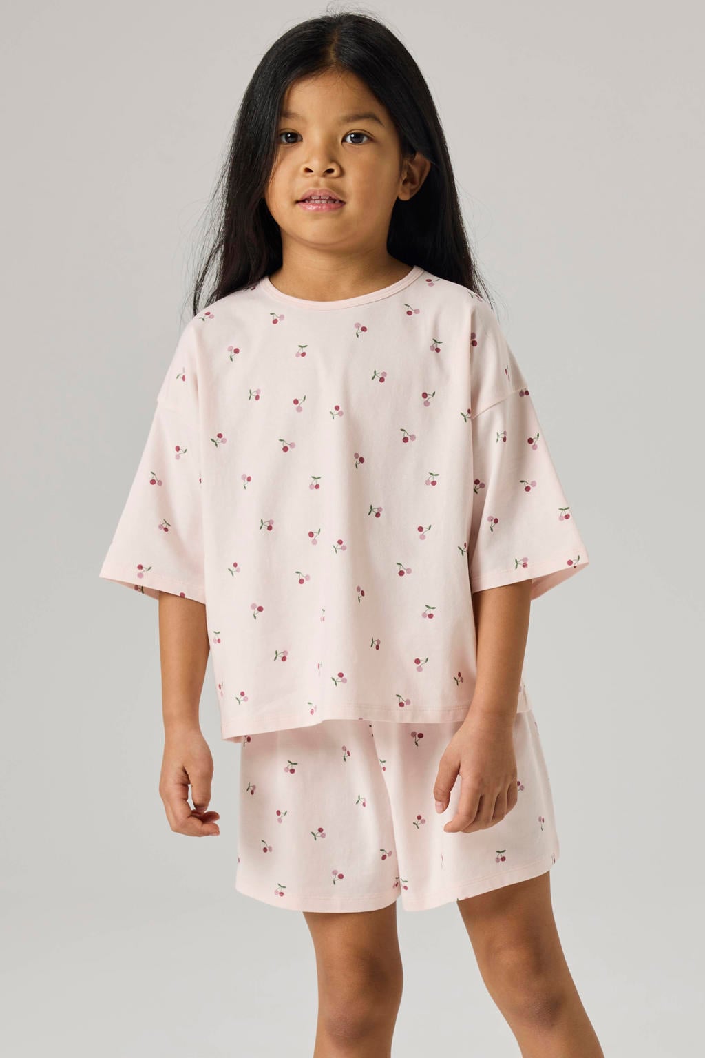 NAME IT KIDS shortama met bloemdessin lichtroze