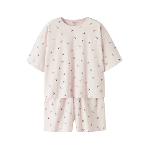 NAME IT KIDS shortama met bloemdessin lichtroze Meisjes Stretchkatoen Ronde hals - maat 98/104 afbeelding