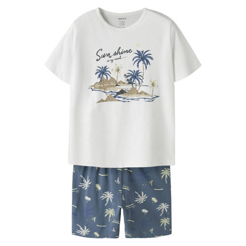 NAME IT KIDS shortama blauw/wit Jongens Stretchkatoen Ronde hals All over print - maat 110/116 afbeelding