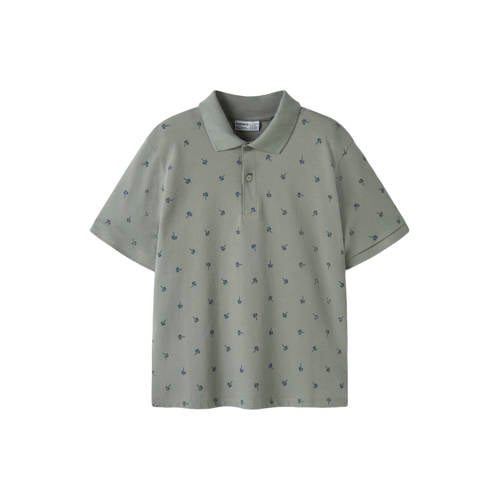 NAME IT KIDS polo grijsgroen Jongens Stretchkatoen Polokraag All over print - maat 122/128 afbeelding