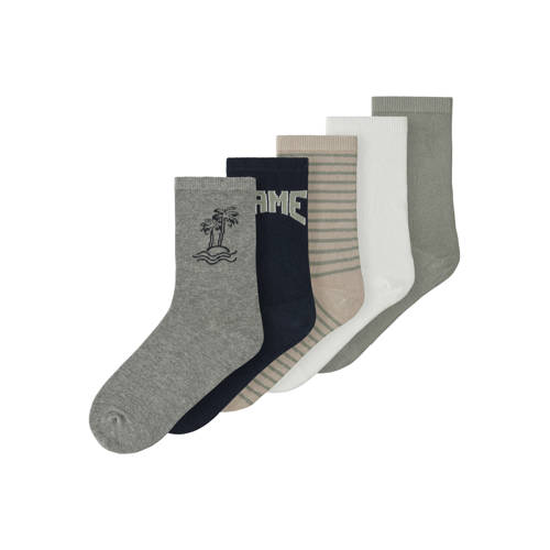 NAME IT KIDS sokken - set van 5 grijs/groen/beige Jongens Stretchkatoen - maat 31/33 afbeelding