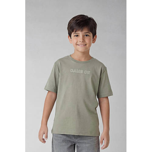 NAME IT KIDS T-shirt grijsgroen Jongens Katoen Ronde hals Printopdruk - maat 122/128 afbeelding
