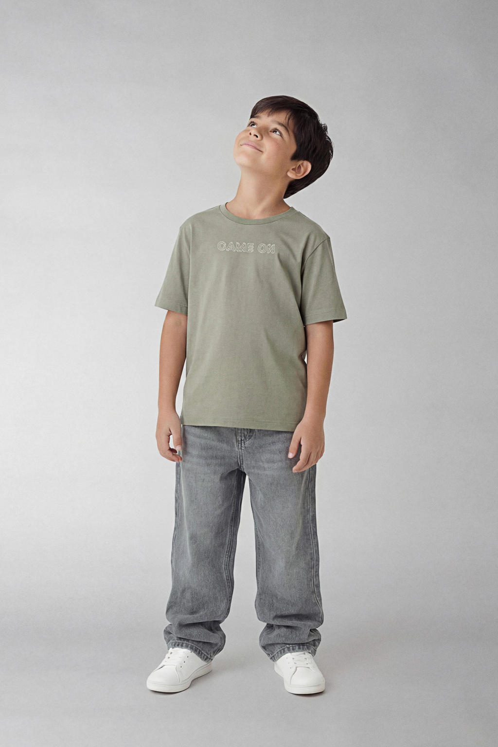 Grijsgroene jongens NAME IT KIDS T-shirt groen van katoen met printopdruk en korte mouwen