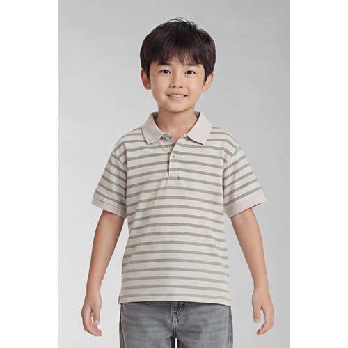 NAME IT KIDS gestreepte polo greige/groen Grijs Jongens Stretchkatoen Polokraag - maat 122/128 afbeelding