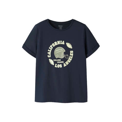 NAME IT KIDS T-shirt donkerblauw Jongens Stretchkatoen Ronde hals Printopdruk - maat 122/128 afbeelding