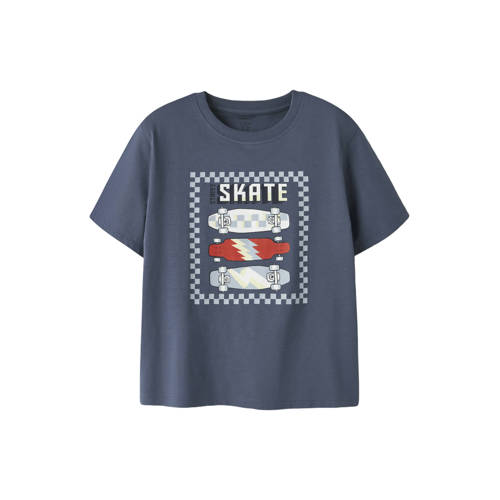 NAME IT KIDS T-shirt blauw Jongens Katoen Ronde hals Printopdruk - maat 122/128 afbeelding