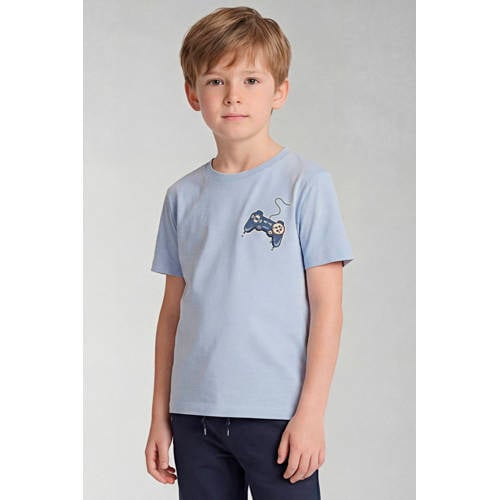 NAME IT KIDS T-shirt lichtblauw Jongens Katoen Ronde hals Printopdruk - maat 122/128 afbeelding