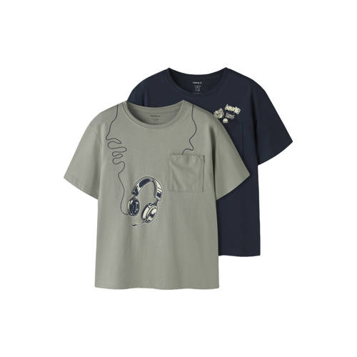 NAME IT KIDS T-shirt donkerblauw Jongens Katoen Ronde hals Printopdruk - maat 134/140 afbeelding
