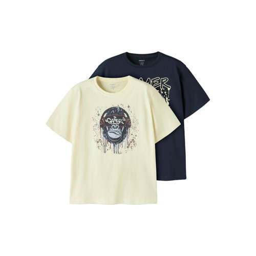 NAME IT KIDS T-shirt donkerblauw Jongens Katoen Ronde hals Printopdruk - maat 134/140 afbeelding