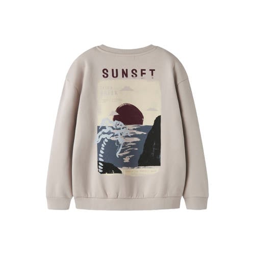 NAME IT KIDS sweater met backprint grijsbruin Backprint - maat 116 afbeelding