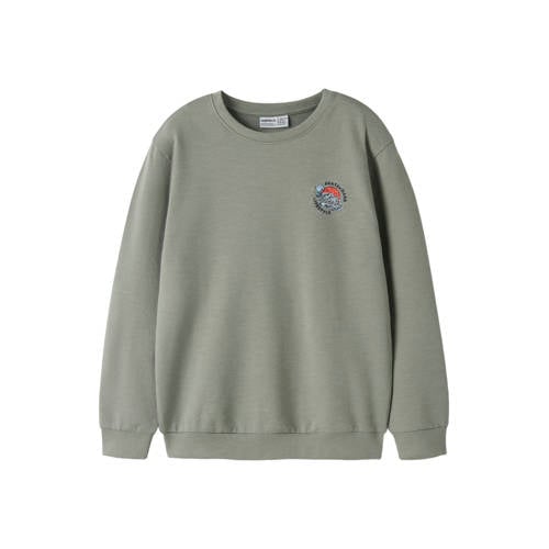NAME IT KIDS sweater grijsgroen Printopdruk - maat 122/128 afbeelding
