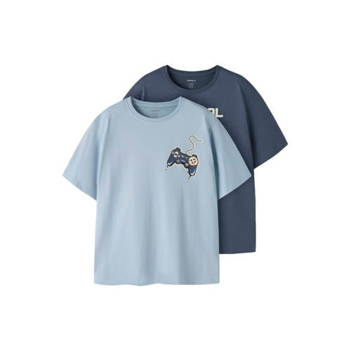 NAME IT KIDS T-shirt donkerblauw Jongens Katoen Ronde hals Printopdruk - maat 134/140 afbeelding