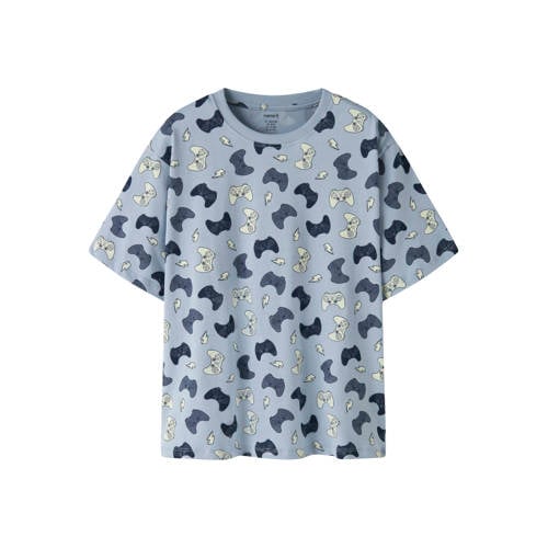 NAME IT KIDS T-shirt Blauw Jongens Katoen Ronde hals All over print - maat 116 afbeelding
