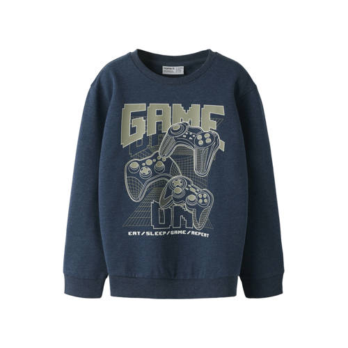 NAME IT KIDS sweater donkerblauw Printopdruk - maat 134/140 afbeelding