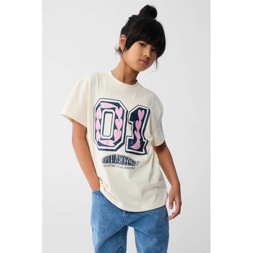 Shoeby T-shirt ecru Meisjes Katoen Ronde hals Printopdruk - maat 170/176 afbeelding
