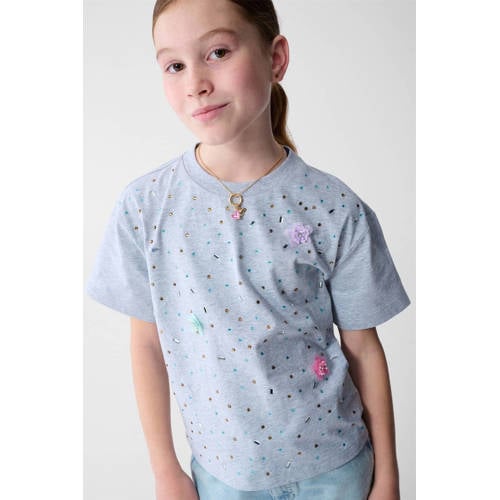 Shoeby T-shirt grijs Meisjes Katoen Ronde hals All over print - maat 146/152 afbeelding