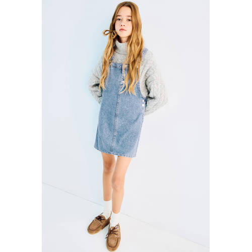 Mango Kids denim spijkerjurk light blue denim Blauw Effen - maat 164 afbeelding