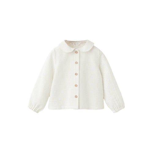 Mango Kids gestreepte blouse ecru Meisjes Katoen Ronde hals Streep - maat 74 afbeelding