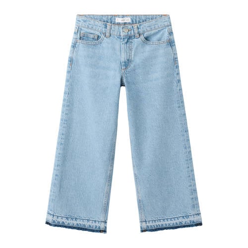 Mango Kids wide leg jeans medium blue denim Blauw Effen - maat 134 afbeelding