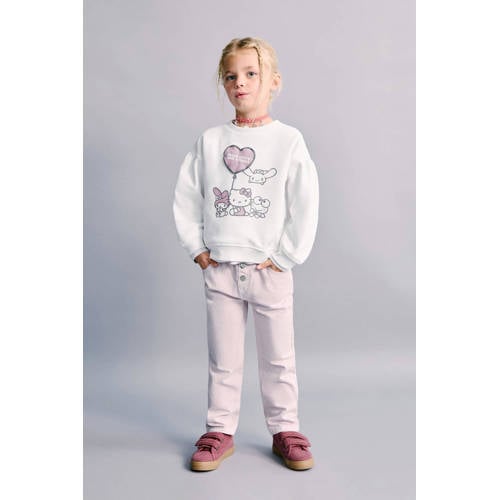 Mango Kids high waist straight leg jeans lichtroze Meisjes Denim Effen - maat 98 afbeelding