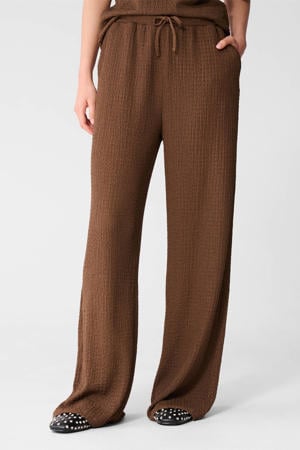 straight high waist crinkle broek bruin