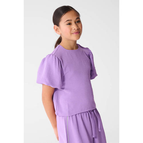 Shoeby blousetop paars Meisjes Polyester Ronde hals Effen - maat 122/128 afbeelding