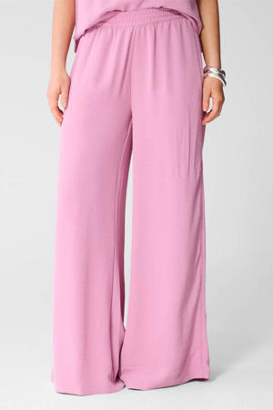 wide leg high waist casual broek roze