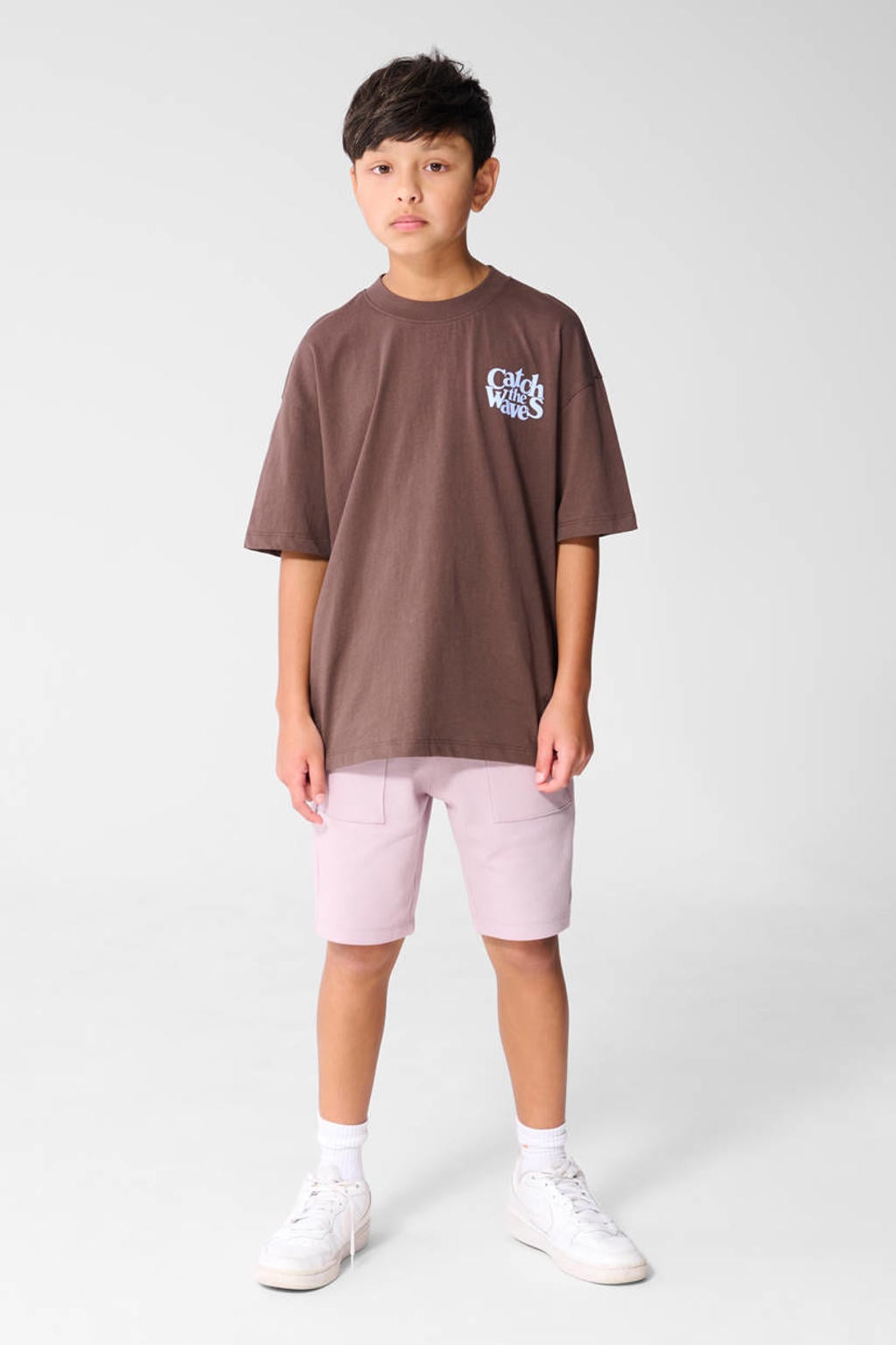 Lilakleurige jongens Shoeby sweatshort met regular waist, elastische tailleband met koord en effen