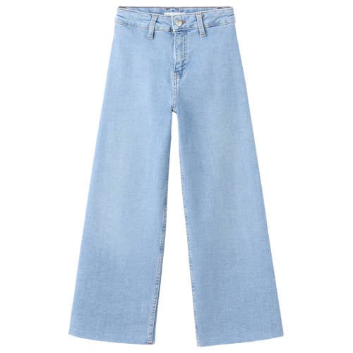 Mango Kids high waist wide leg jeans medium blue denim Blauw Effen - maat 146 afbeelding