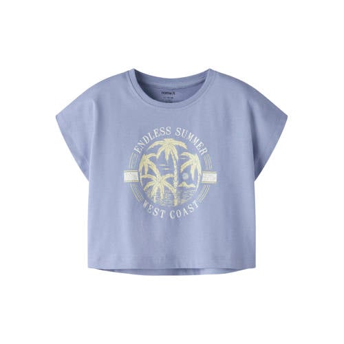 NAME IT KIDS T-shirt lila Paars Meisjes Katoen Ronde hals Printopdruk - maat 116 afbeelding