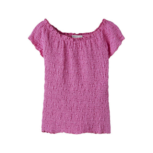 NAME IT KIDS off shoulder top roze Effen - maat 146/152 afbeelding