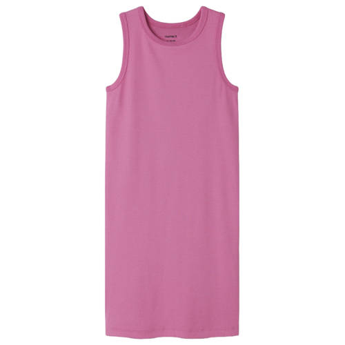 NAME IT KIDS zomerjurk rib gebreid felroze Meisjes Stretchkatoen Ronde hals - maat 140 afbeelding